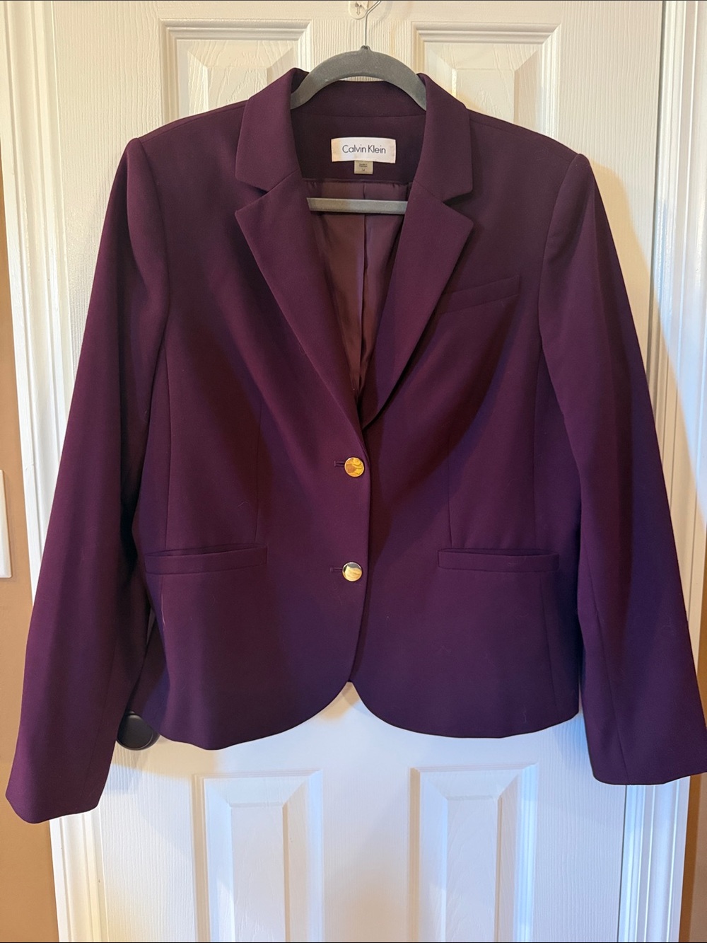 Calvin Klein Women's Deep Plum Single-Breasted Blazer with Gold Buttons